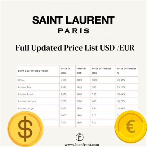 ysl 995 euro|‘YSL’ Saint Laurent Price List: Reference in USD/EUR .